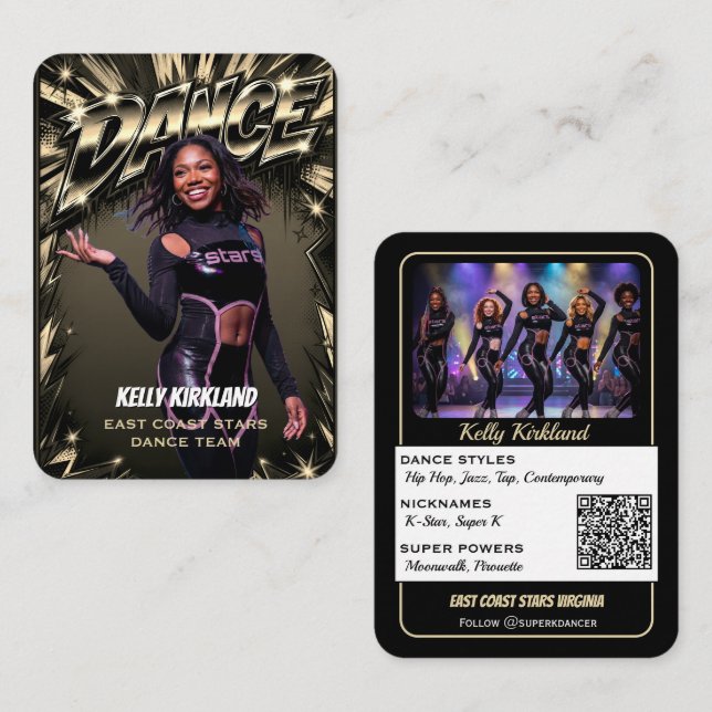 Tarjetas de baile Premium Black & Gold | Código QR (Anverso / Reverso)