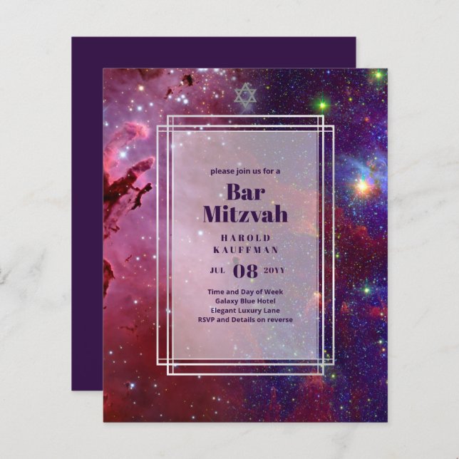 TARJETAS DE BAR MITZVAH Celestiales Skies Blue Gal (Anverso / Reverso)
