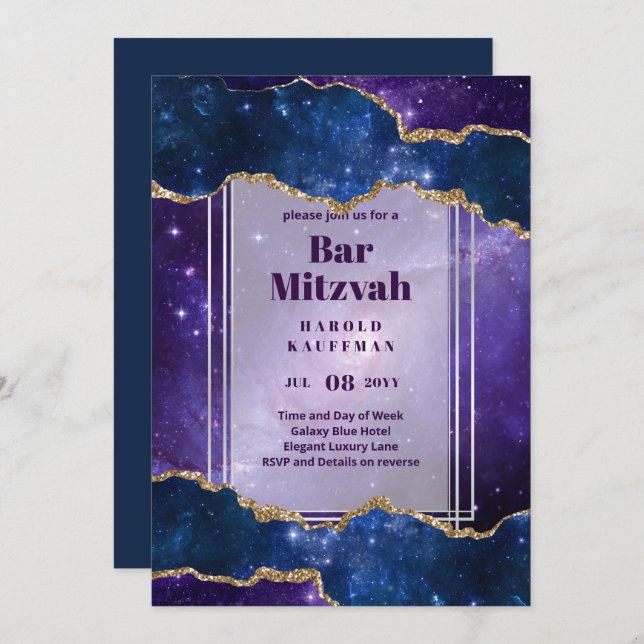 TARJETAS DE BAR MITZVAH Celestiales Skies Blue Gal (Anverso / Reverso)