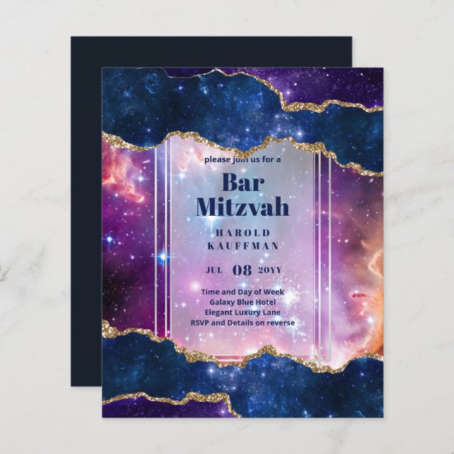 TARJETAS DE BAR MITZVAH Celestiales Skies Blue Gal (Anverso / Reverso)