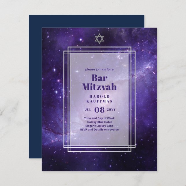 TARJETAS DE BAR MITZVAH Celestiales Skies Blue Gal (Anverso / Reverso)