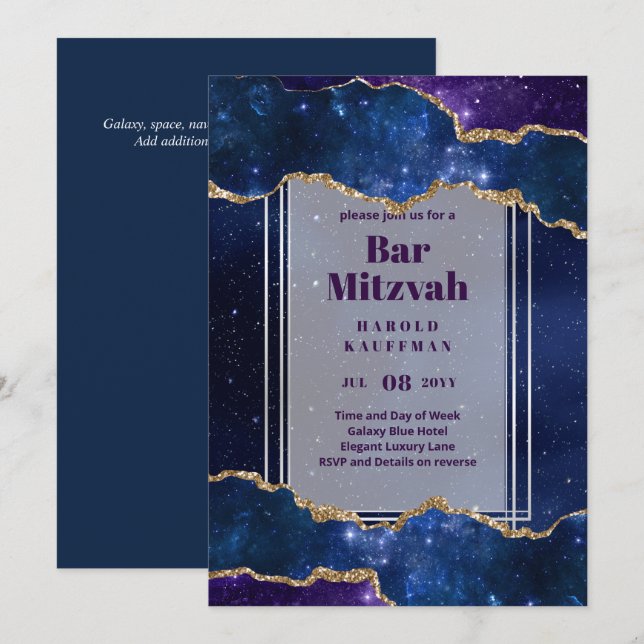 TARJETAS DE BAR MITZVAH Celestiales Skies Blue Gal (Anverso / Reverso)