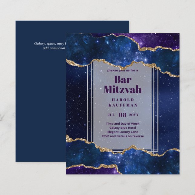 TARJETAS DE BAR MITZVAH Celestiales Skies Blue Gal (Anverso / Reverso)