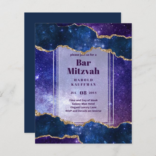 TARJETAS DE BAR MITZVAH Celestiales Skies Blue Gal (Anverso / Reverso)