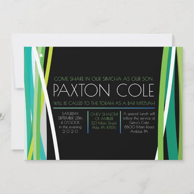 TARJETAS DE BAR MITZVAH con LÍNEAS SIMPLES en Verd (Anverso)