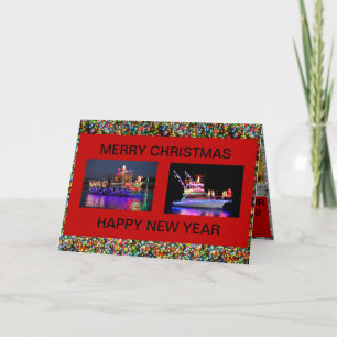 Tarjetas de Barcos con Luces de Navidad