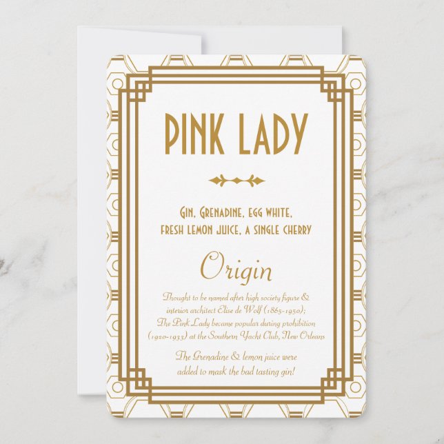 Tarjetas de bebida de boda blanca Art Deco (Anverso)