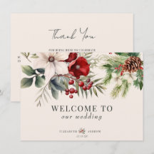 Tarjetas de bienvenida para boda floral de inviern