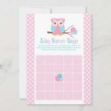 Tarjetas de bingo Baby Shower de chica Owl