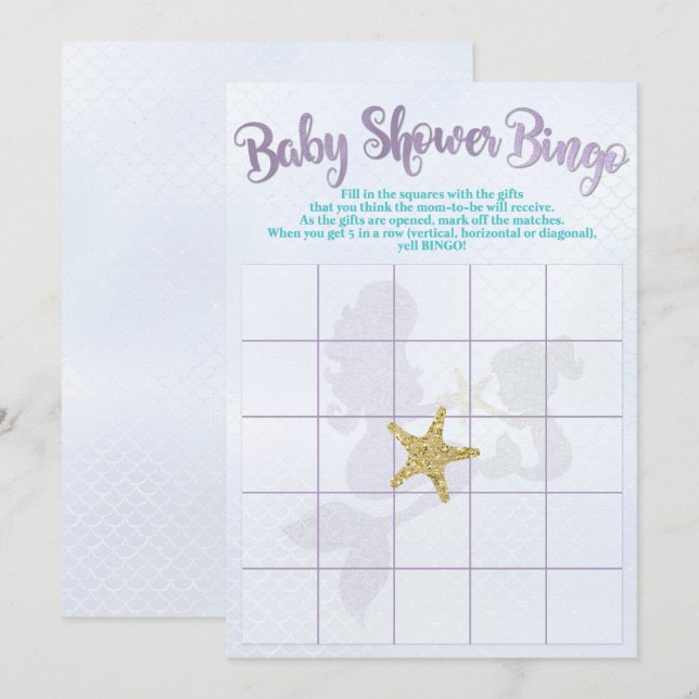 Tarjetas de bingo Baby Shower para sirenas (Anverso / Reverso)
