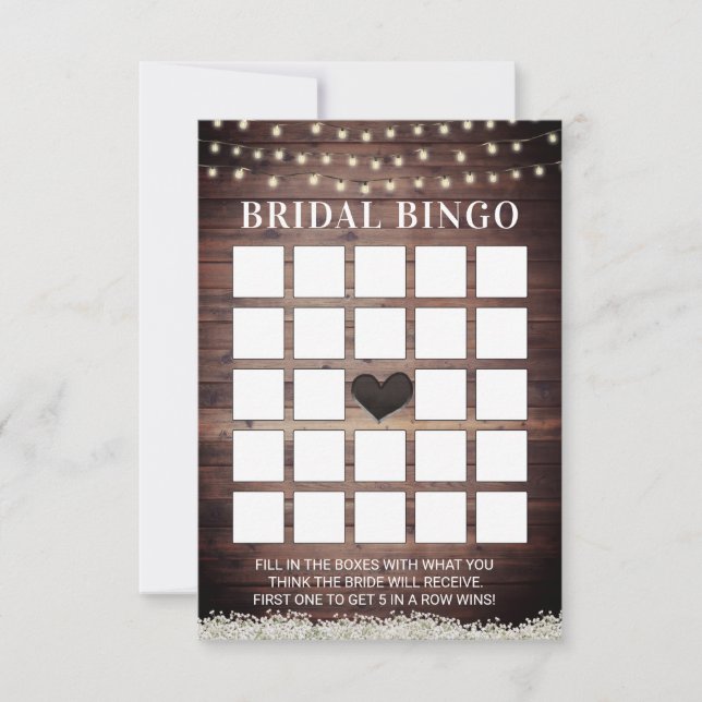 Tarjetas de Bingo Bridal de Madera Rústica del Beb (Anverso)