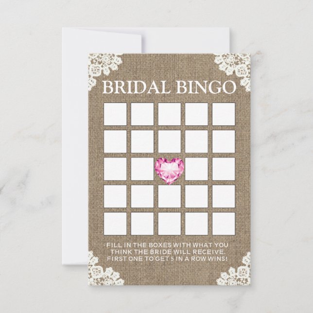 Tarjetas de Bingo Burlap de la ducha de la novia c (Anverso)