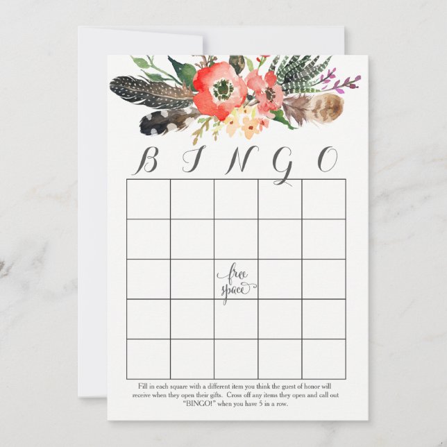 Tarjetas de Bingo de Ducha de flores de acuarela b (Anverso)
