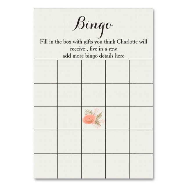 tarjetas de bingo de ducha de novia florida dorada (Reverso)