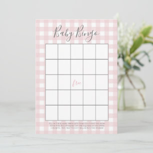 Tarjetas de Bingo de la ducha GIrl Pink Gingham Ba