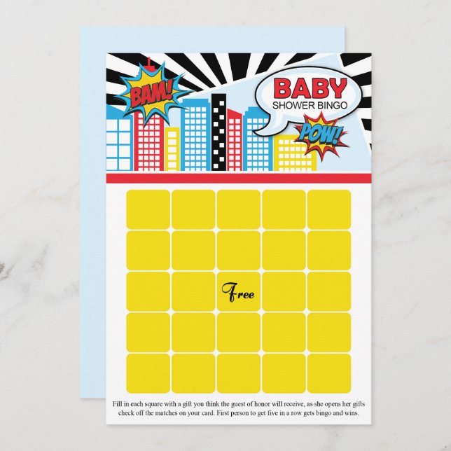 Tarjetas de bingo de superhéroe Baby Shower (Anverso / Reverso)