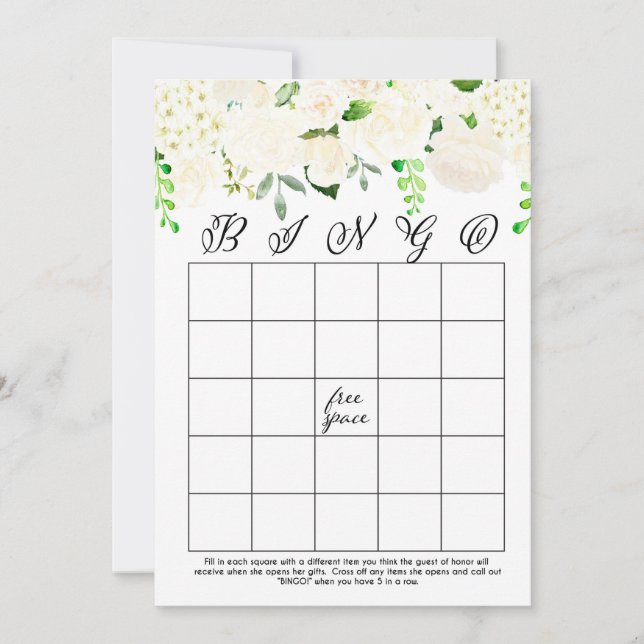 tarjetas de bingo floral blanca de ducha de novia (Anverso)
