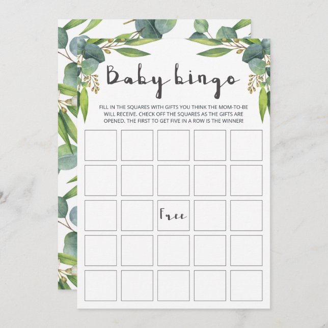 Tarjetas de Bingo Neutral para Bebés Eucalyptus (Anverso / Reverso)