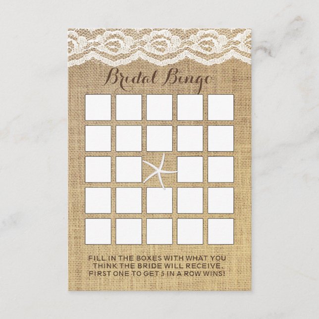 Tarjetas de Bingo Nupcial de Estrella de Mar Elega (Anverso)