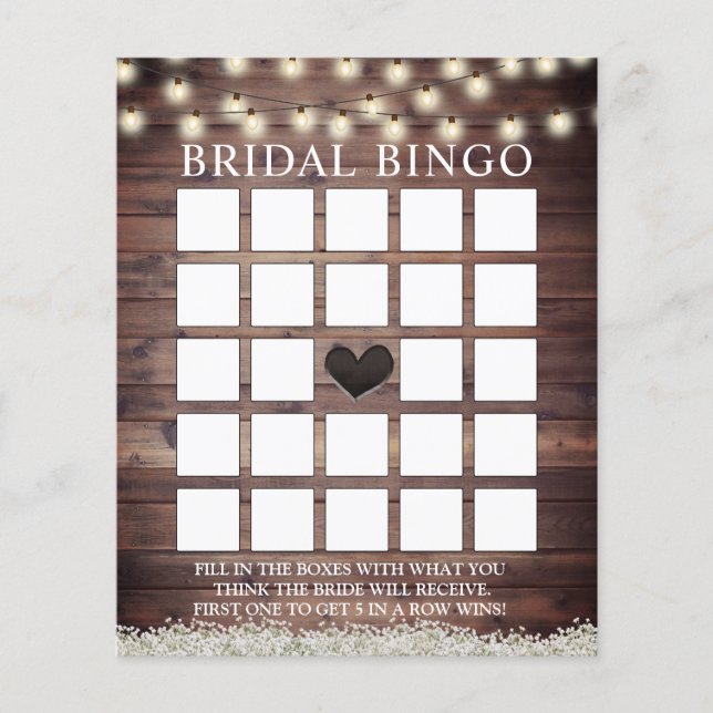 Tarjetas de Bingo Nupcial de Madera de Granero con (Anverso)