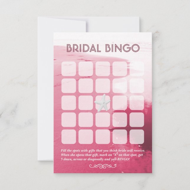 Tarjetas de Bingo Nupciales Tema Playa Rosa Elegan (Anverso)