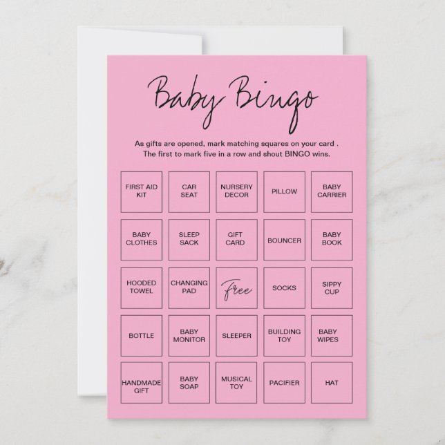 Tarjetas de Bingo para Baby Shower, Bin de Bebe Ún (Anverso)