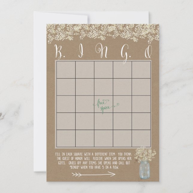 Tarjetas de Bingo para Baby Shower con Mason Jar y (Anverso)