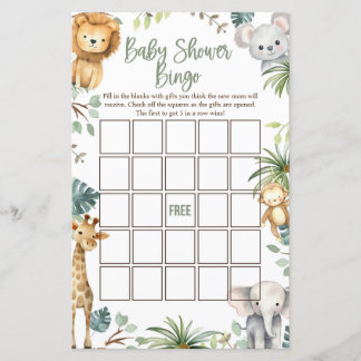 Tarjetas de Bingo Safari Baby Shower
