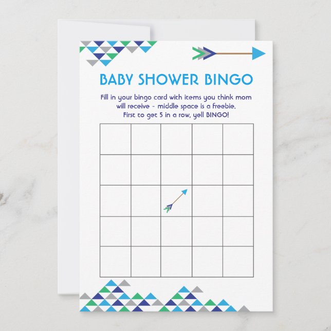 Tarjetas de Bingo Tribal & Arrow Baby Boy Shower (Anverso)