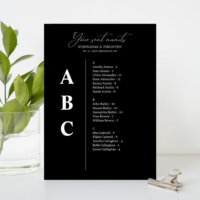 Tarjetas de Boda alfabético moderno (Convenient and organized wedding seating chart with alphabetical name arrangement.)