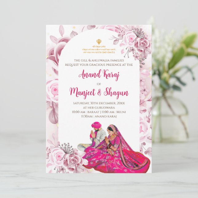 tarjetas de boda Anand Karaj y invitaciones Sikh (Anverso de pie)