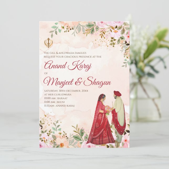 Tarjetas de boda Anand Karaj y invitaciones Sikh (Anverso de pie)
