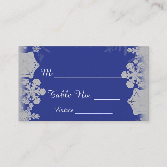 Tarjetas de Boda Blue and Silver Snowflake Place (Anverso)