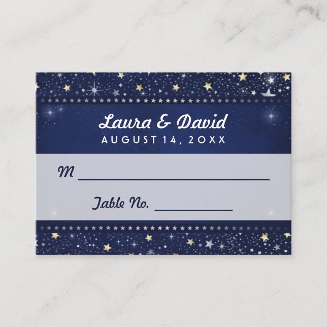 Tarjetas de Boda Blue Gold & White Stars (Anverso)