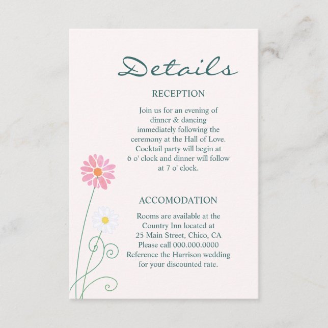 Tarjetas de boda con margaritas campestres lindas (Anverso)
