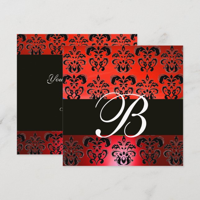 TARJETAS DE BODA CON MONOGRAMA EN DAMASCO ROJO Y N (Anverso / Reverso)