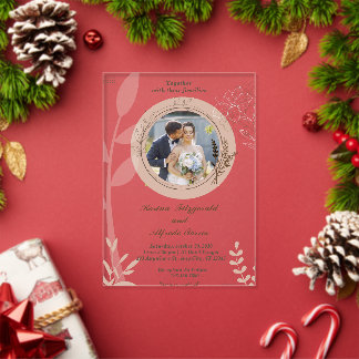 Tarjetas de boda de acrílico elegantes beige con f