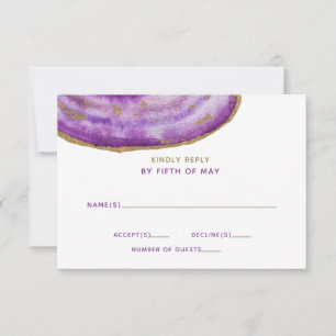 Tarjetas de boda de Ágata Púrpura Dorada con rsvp