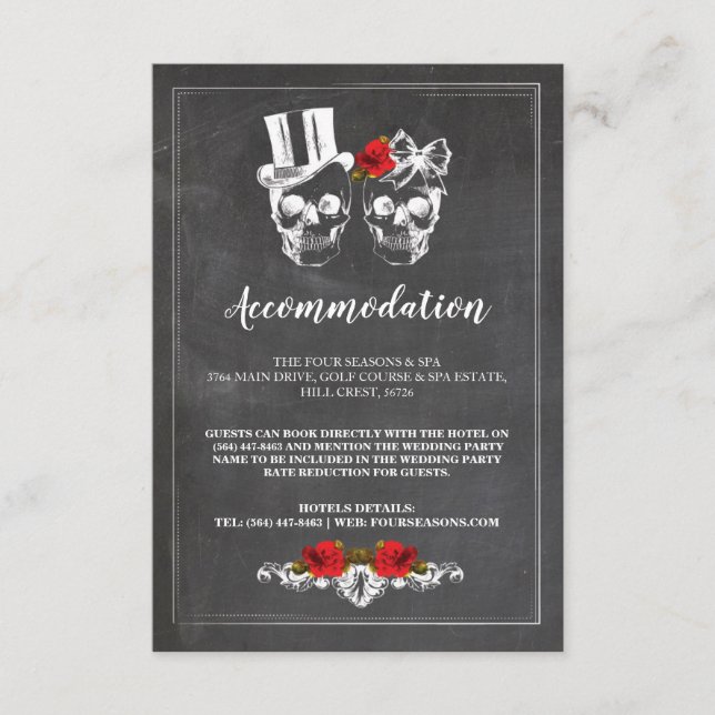 Tarjetas de boda de alojamiento rústico de calaver (Anverso)