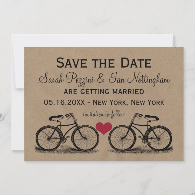 Tarjetas de boda de bicicleta vintage para guardar (Anverso)