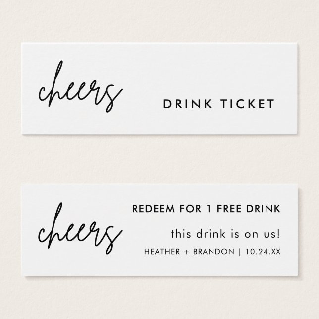 Tarjetas de Boda de boletos para bebidas minimalis (Anverso y reverso)