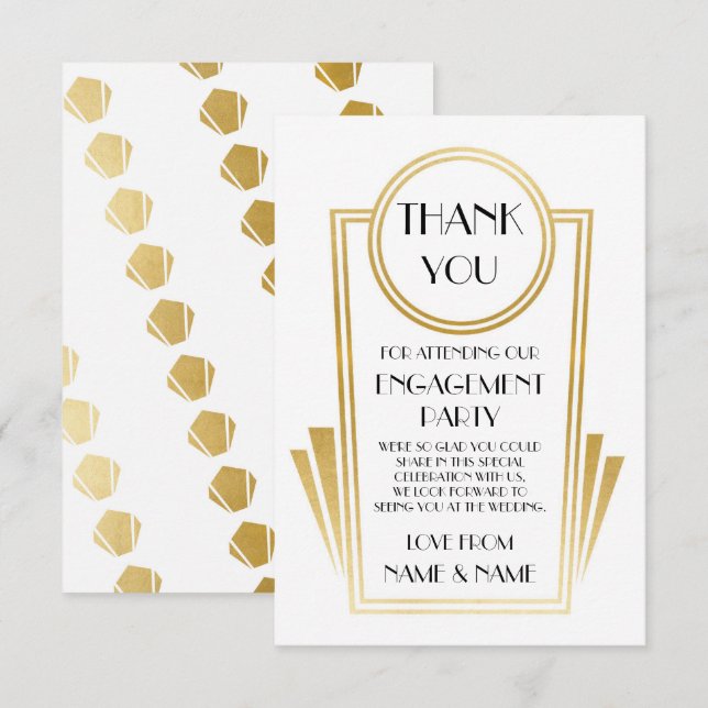 Tarjetas de boda de compromiso Art Deco Agradecimi (Anverso / Reverso)