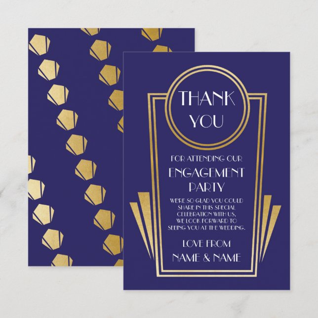 Tarjetas de boda de compromiso Art Deco Thank You  (Anverso / Reverso)