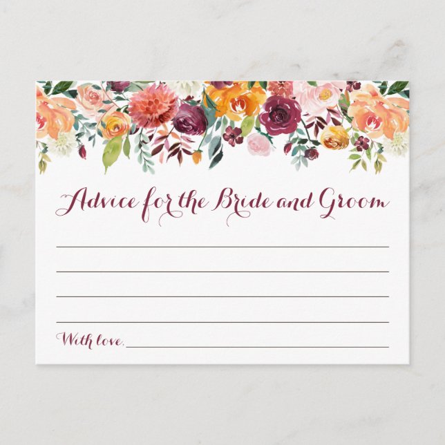 Tarjetas de Boda de flores de otoño, Maroon Naranj (Anverso)