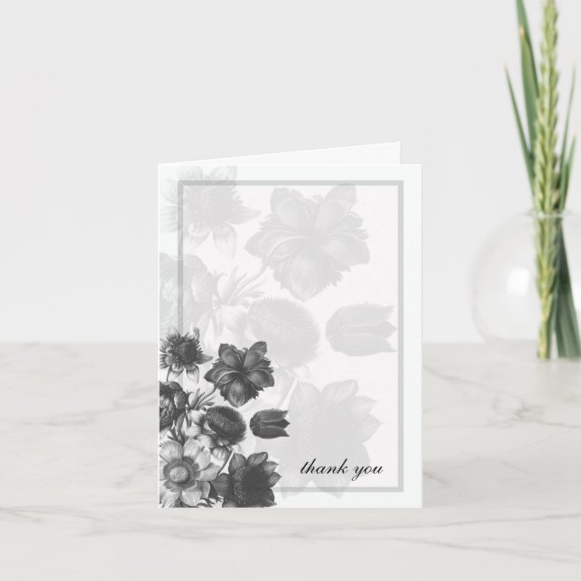 Tarjetas de boda de flores elegantes grises (Anverso)