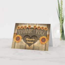 tarjetas de boda de girasoles y madera agradeciend