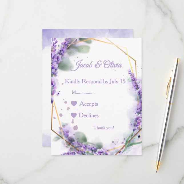 Tarjetas de Boda de Lavanda (Anverso/Reverso In Situ)