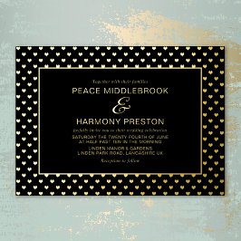 Tarjetas de boda de oro negro con foil Love Hearts