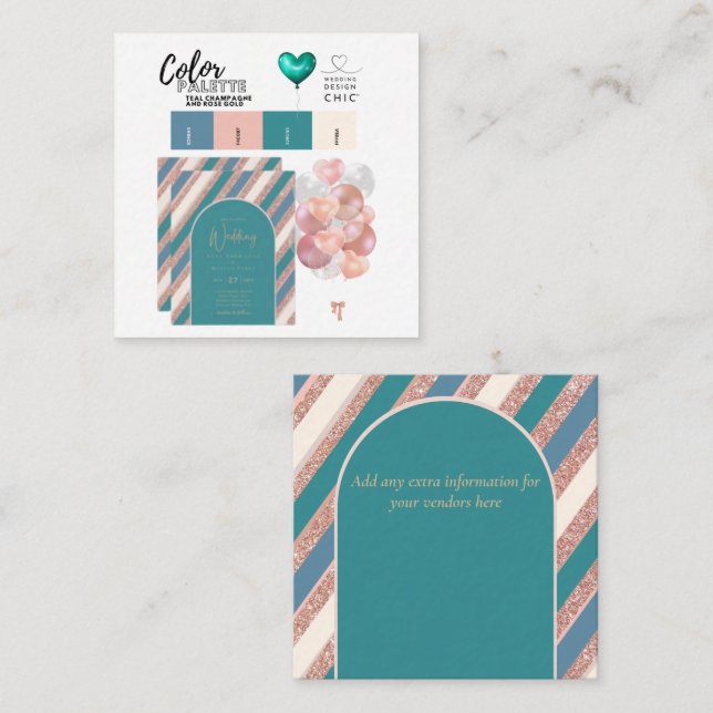 Tarjetas de Boda de oro Rosa Verde azulado de pale (Anverso / Reverso)