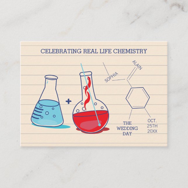 Tarjetas de Boda de química roja y azul (Anverso)